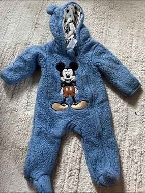 Disney Blue Mickey Sherpa Romper with Hood and Ears